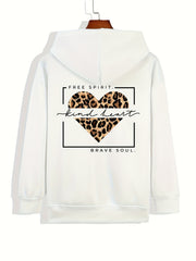 Kind Heart Print Zip Up Pocket Hoodie Sweatshirt