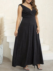 Plus Glitter Draped Back Surplice Neck Maxi Tank Party Dress