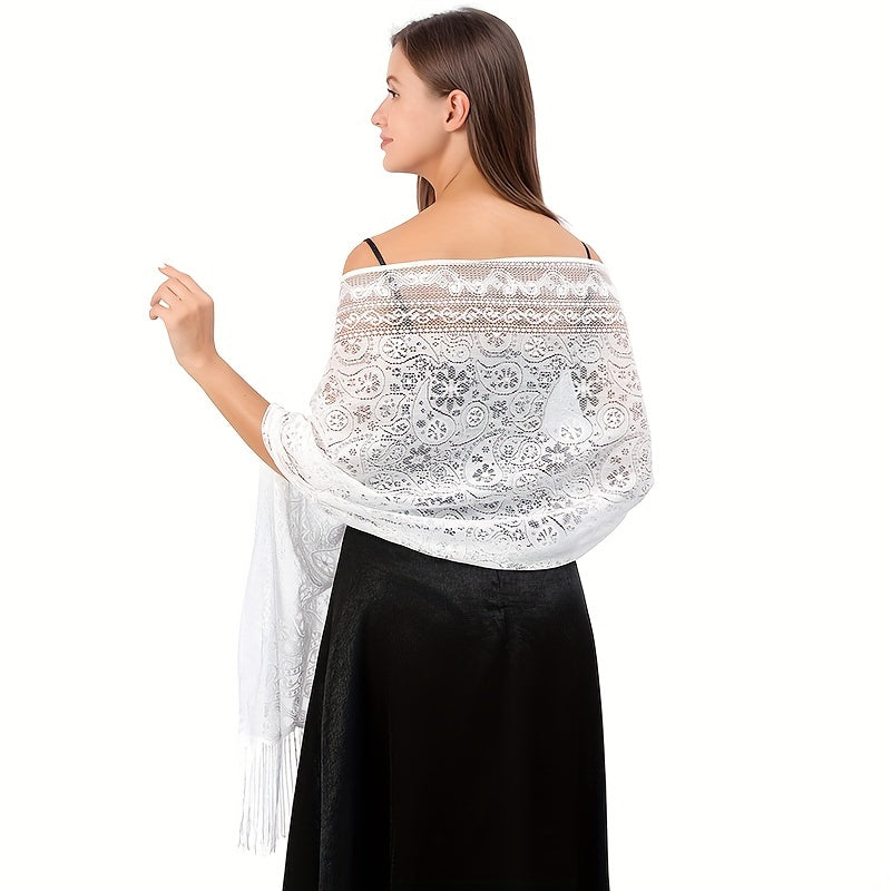 Paisley Print Lace Fringed Shawl for Women