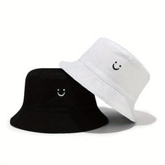 Smiling Face Embroidery Bucket Hat Lightweight Sunscreen Travel Beach Hats