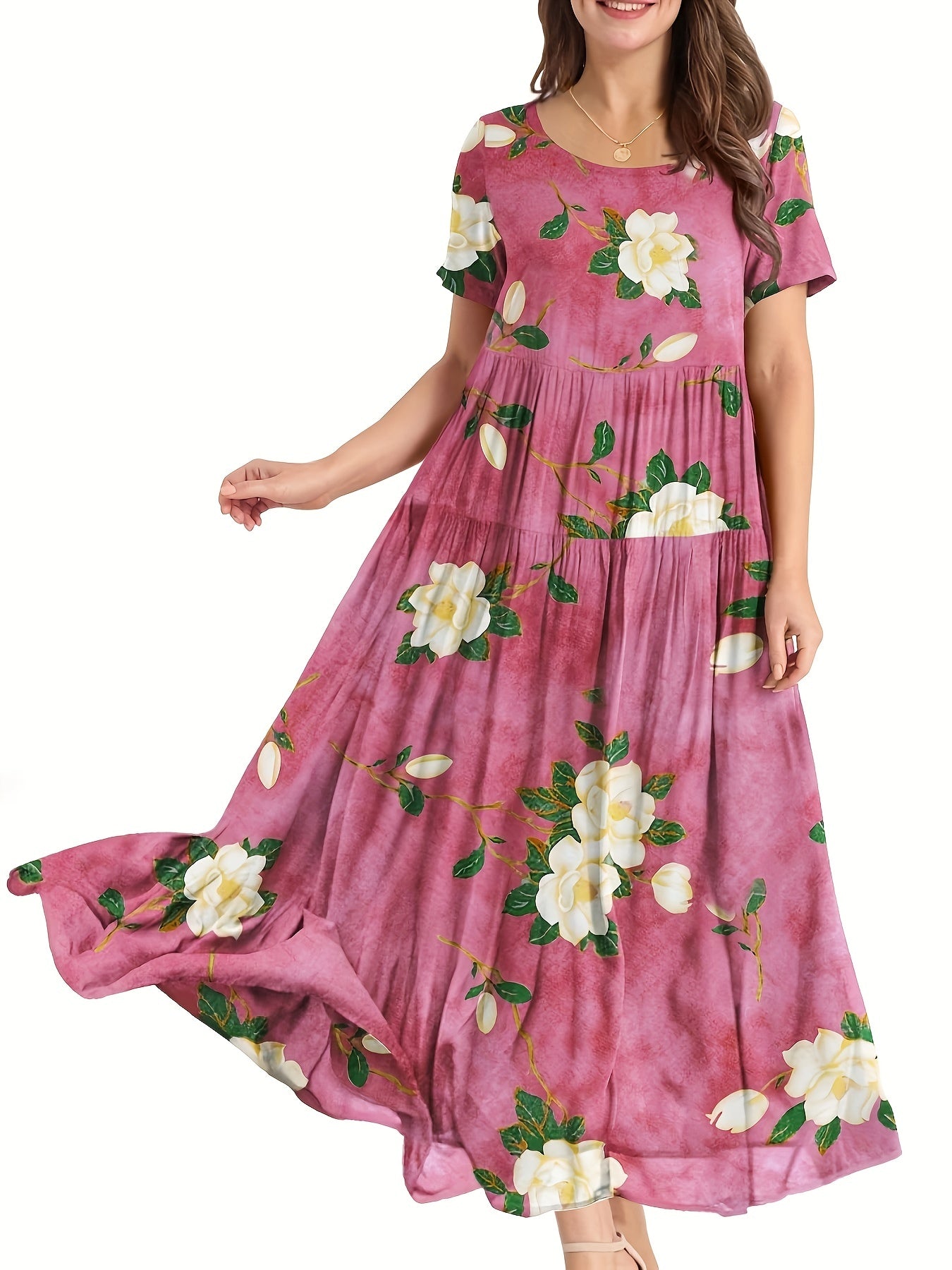 Floral Print Short Sleeve Maxi Dress