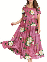 Floral Print Short Sleeve Maxi Dress