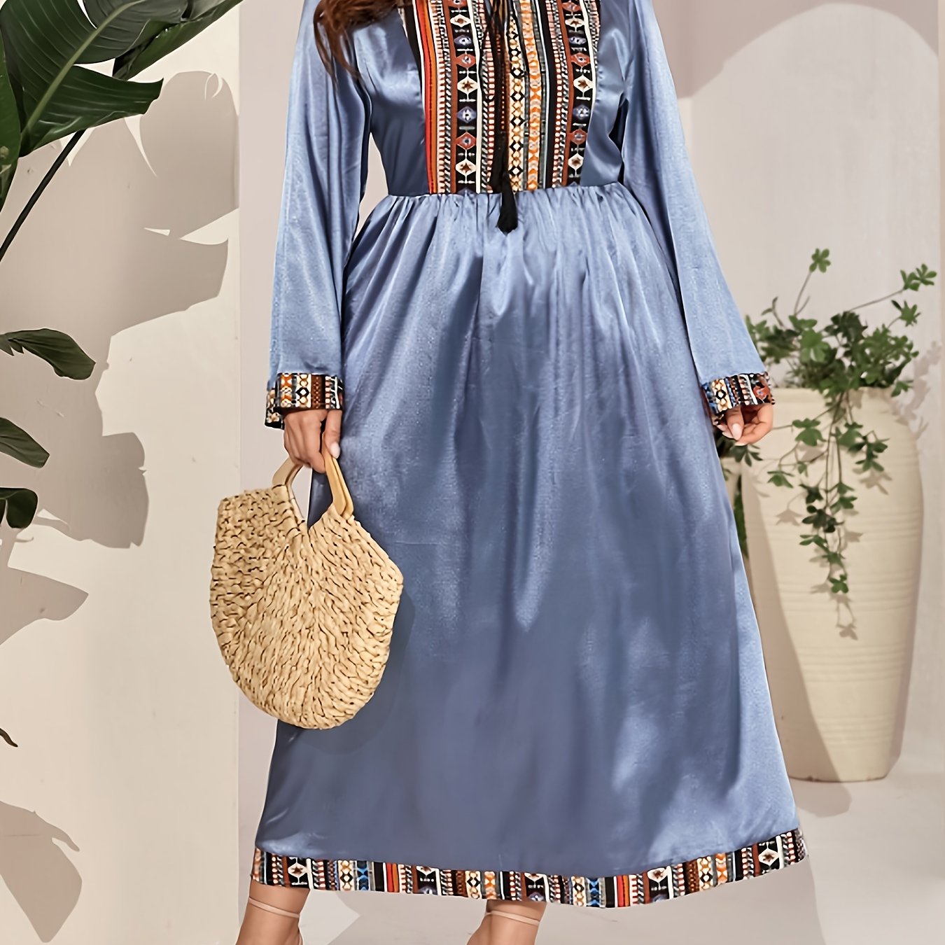 Abaya Dress Women's Plus Geometric Print Maxi Jalabiya Dress