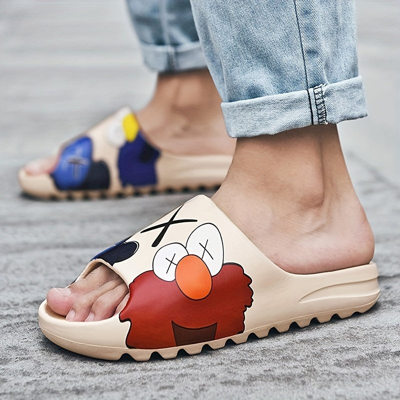 Men's Anime Print Non Slip Platform Slides Soft Sole Slipper for Indoor Outdoor