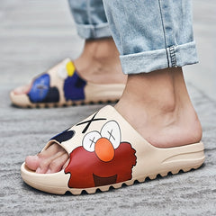 Men's Anime Print Non Slip Platform Slides Soft Sole Slipper for Indoor Outdoor