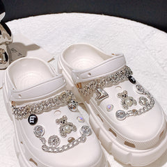 14pcs Silver Bear & Chain Shoe Charms For Clogs Garden Shoes DIY Accessories
