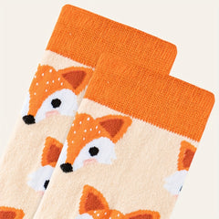 Fox Pattern Socks Comfy & Breathable Mid Tube Women's Stockings