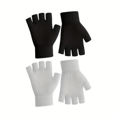2pairs Men's Winter Fingerless Gloves Knitted Typing Half Finger Gloves