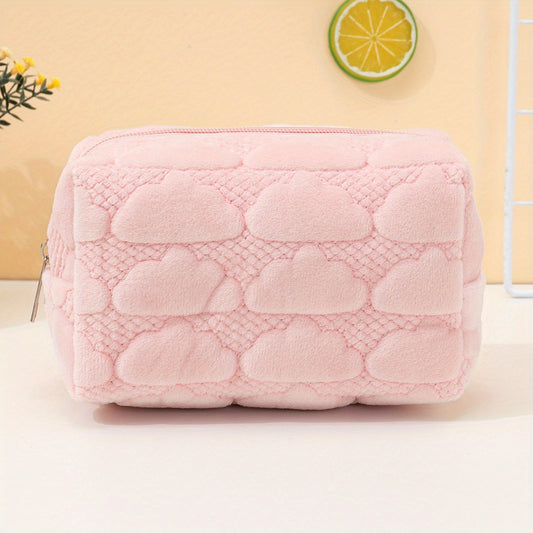 Pink Cloud Embossed Makeup Bag Travel Toiletry Organizer for Women