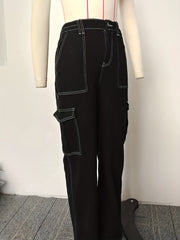 Vintage Khaki Cargo Pants Y2K Kpop Style Women's Jeans