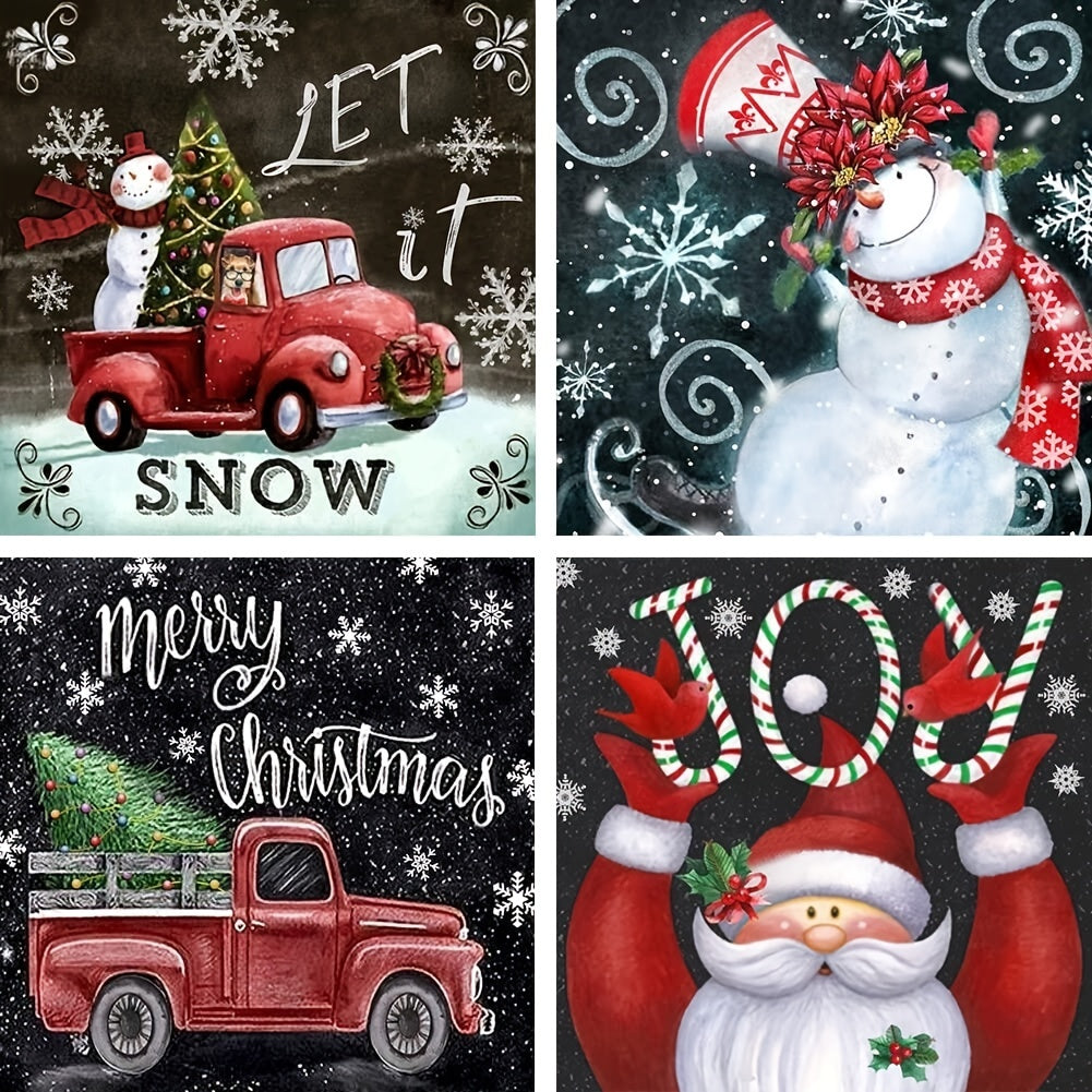 4 Pack Adult Christmas Diamond Painting Kit 12 X 12 Inch Snowman Wall Decor