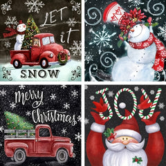 4 Pack Adult Christmas Diamond Painting Kit 12 X 12 Inch Snowman Wall Decor