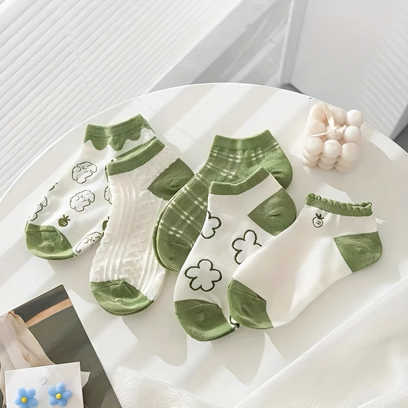 5 Pairs Girls Kids Low Cut Ankle Socks for Spring Autumn