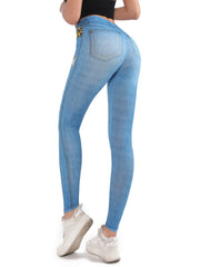 Denim Print High Waist Leggings Workout Casual Slim Yoga Pants
