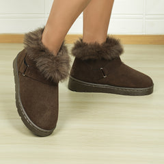 Women's Furry Ankle Snow Boots Fleece Liner Slip-On Winter Shoes