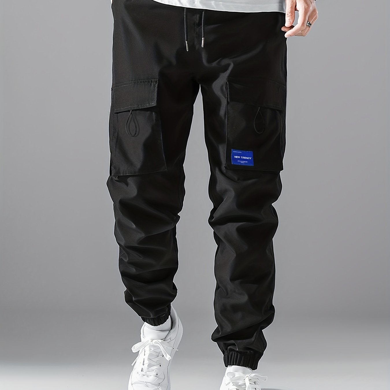 Men's Drawstring Cargo Pants Flap Pocket Jogger Pants