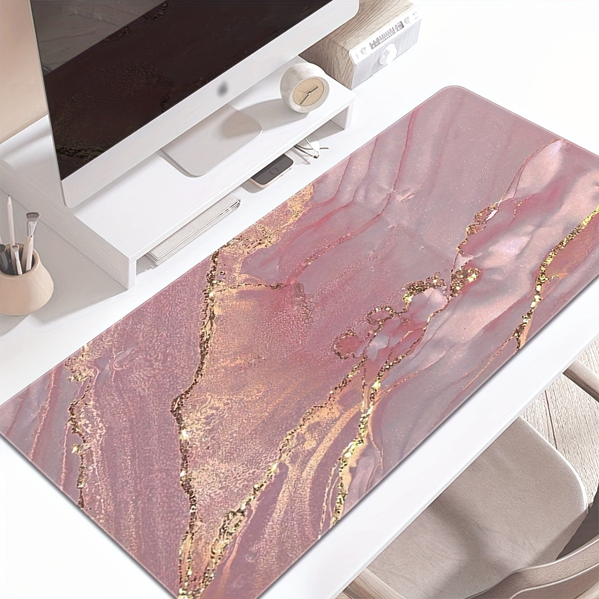 Large Pink Desk Mat Rose Marble Computer Laptop Protector Writing Pad