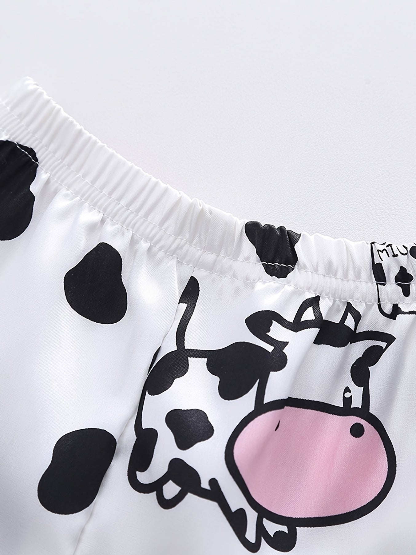 Kid's Cow Pattern Satin Pajamas 2pcs Set Toddler Girl's Loungewear