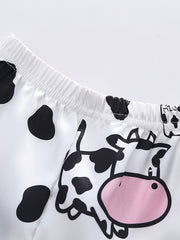 Kid's Cow Pattern Satin Pajamas 2pcs Set Toddler Girl's Loungewear