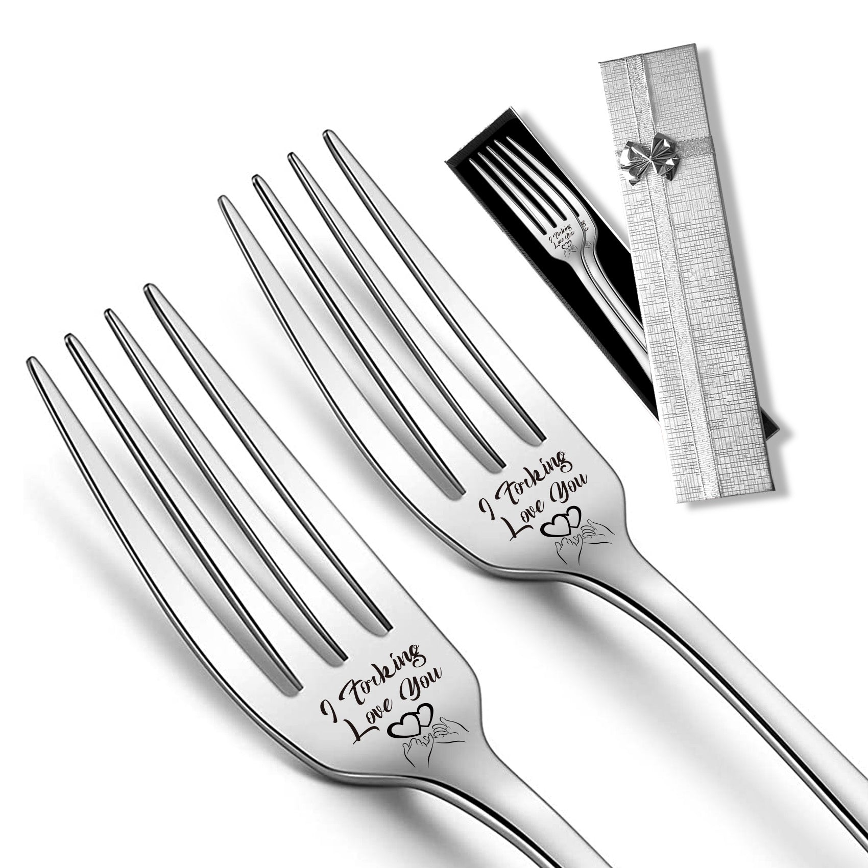 2pcs 'I Love You' Stainless Steel Dinner Forks Anniversary Gift