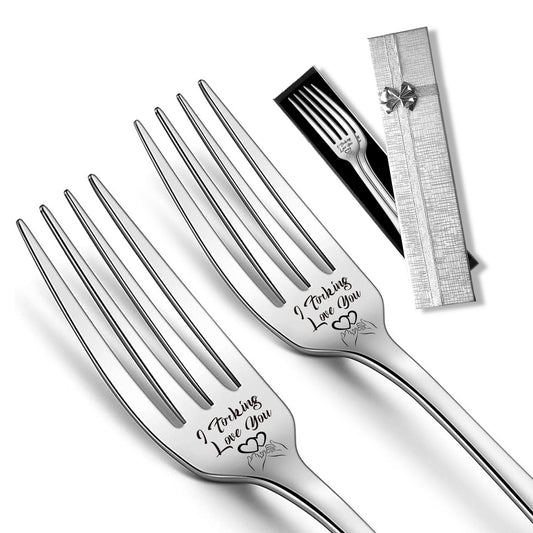 2pcs 'I Love You' Stainless Steel Dinner Forks Anniversary Gift