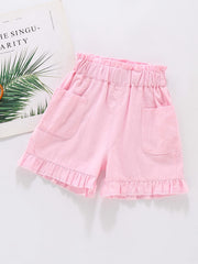 Girls Cotton Ruffle Bottom Shorts With Pockets