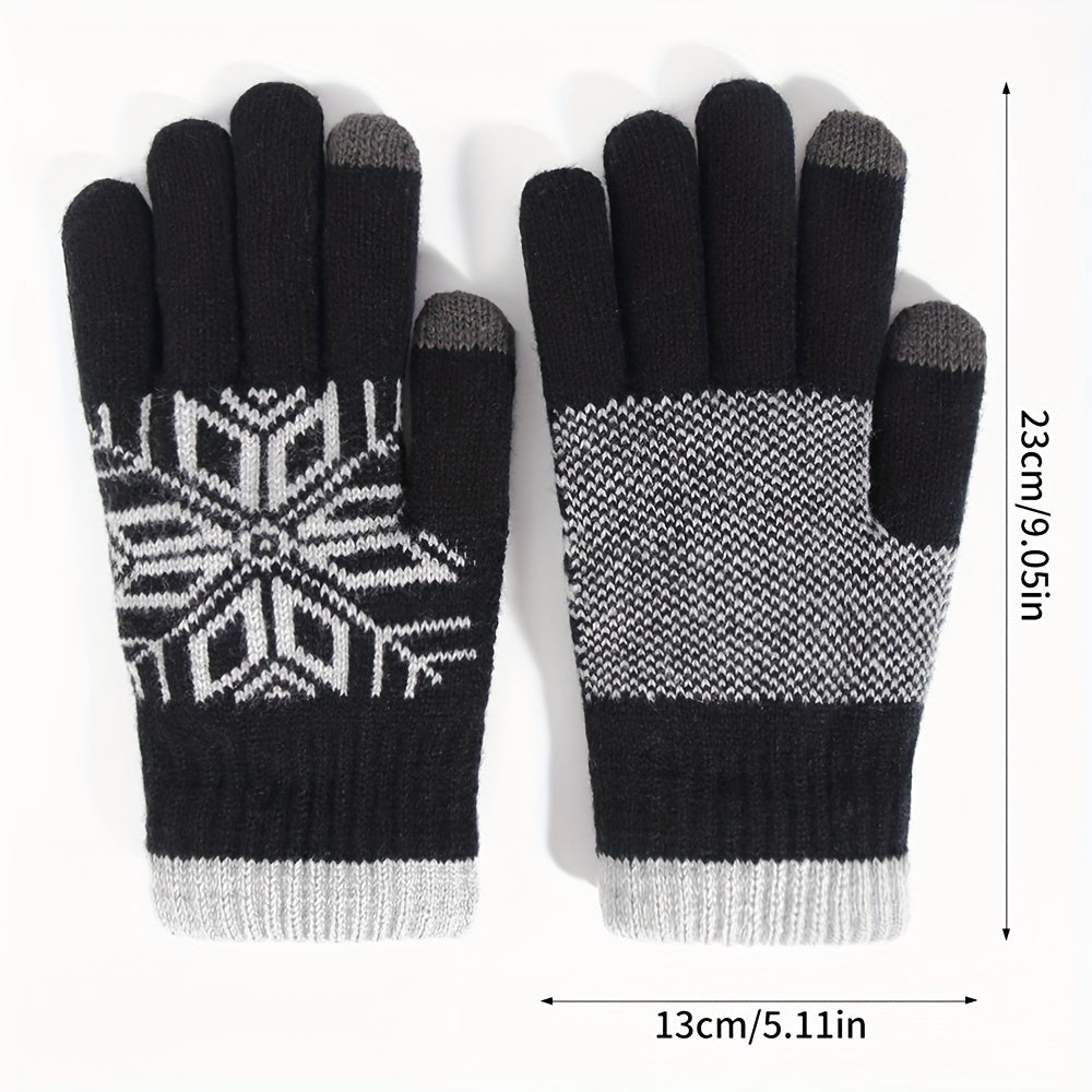 Christmas Snowflake Plush Gloves Touch Screen Warm Knitted Full Finger
