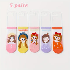5 Pairs Girls Ice Silk Cotton Socks Breathable Elementary 1-11 Yrs Old