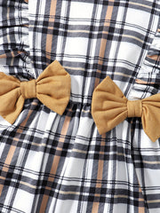 Christmas Baby Plaid Bowknot Jumpsuit & Hat Set