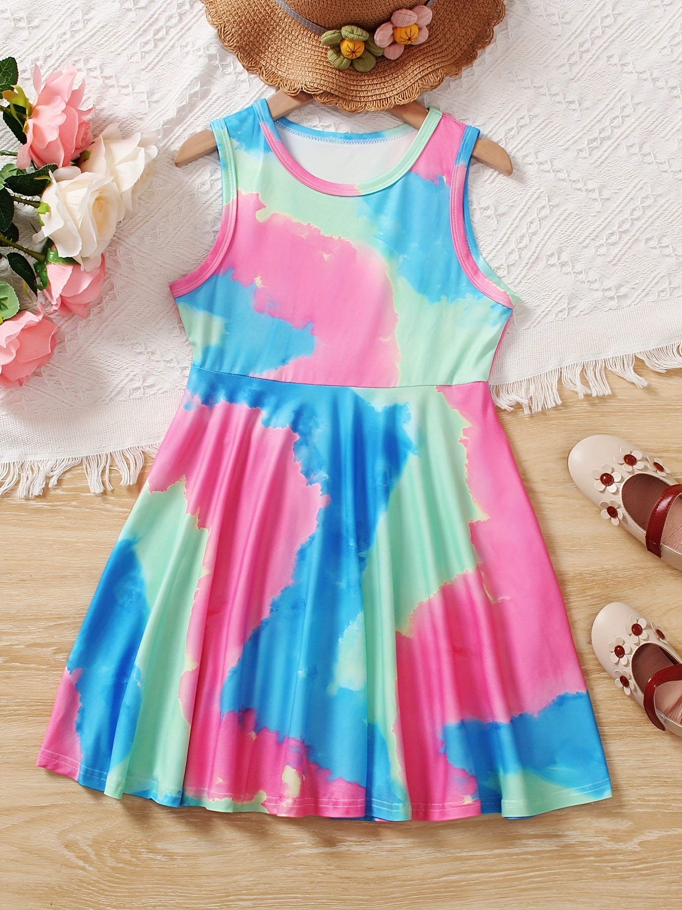 Girls Sleeveless Butterfly Graphic A Line Dress