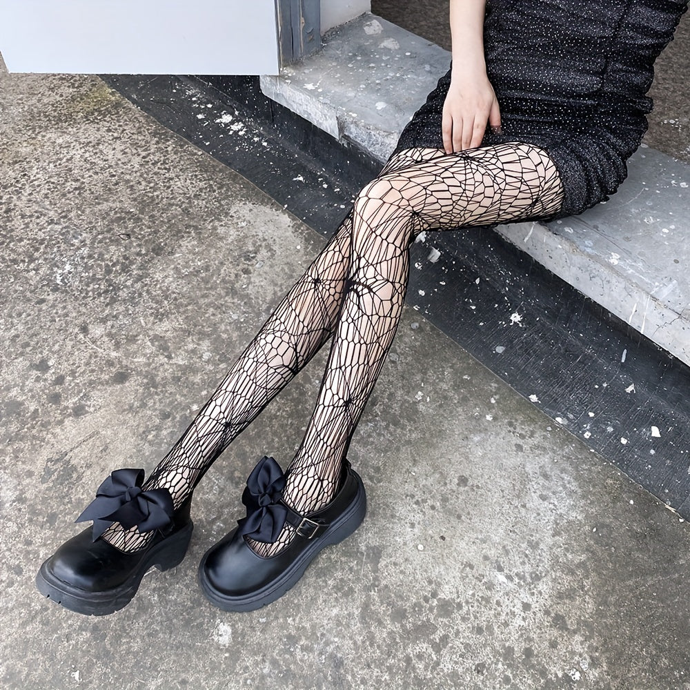 Spider Pattern Fishnet Tights High Waist Mesh Pantyhose Stockings