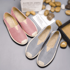 Women's Striped Canvas Slip-On Outdoor Shoes Lightweight Walking Shoes