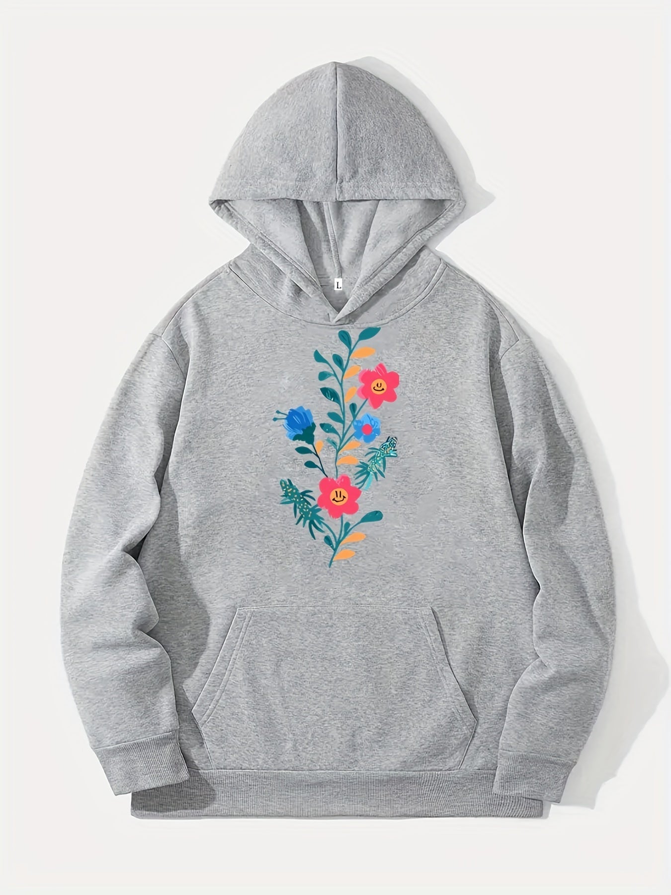 Cartoon Flower Print Hoodie Men's Casual Pullover Hooded Sweatshirt