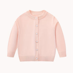 Girls Pearl Button Cardigan Sweater School Uniform Knit Top