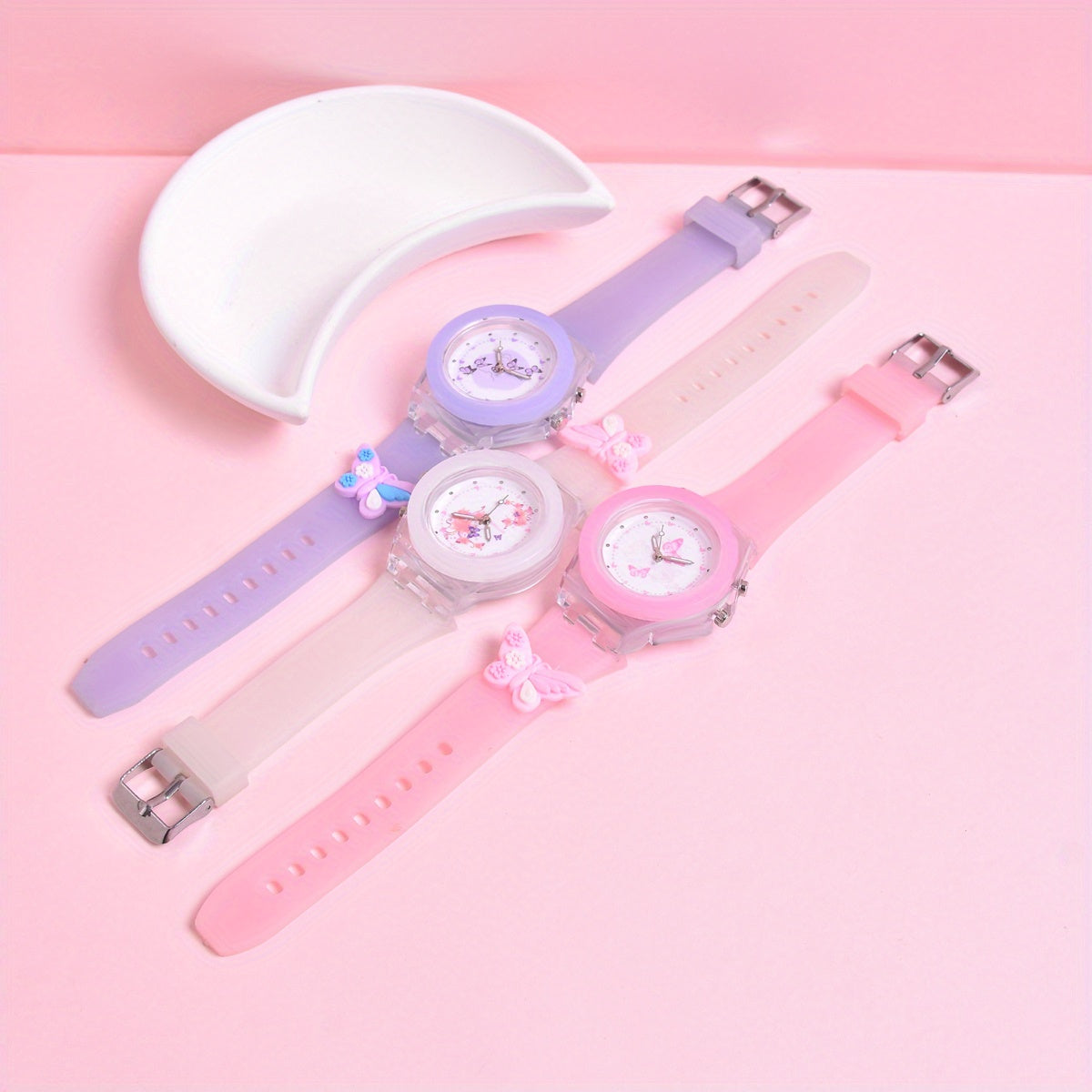 3pcs Girls Butterfly & Animal Print Watches with Glow in the Dark Dials
