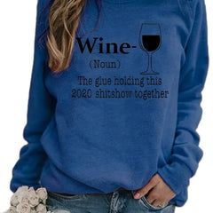Wine Tassel Print Sweatshirt Long Sleeve Crew Neck Pullover Sweatshirt