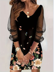 Women's Floral V Neck Mini Dress