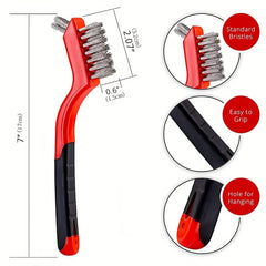 3-Piece Wire Brush Set Curved Handle Red 7 Inches