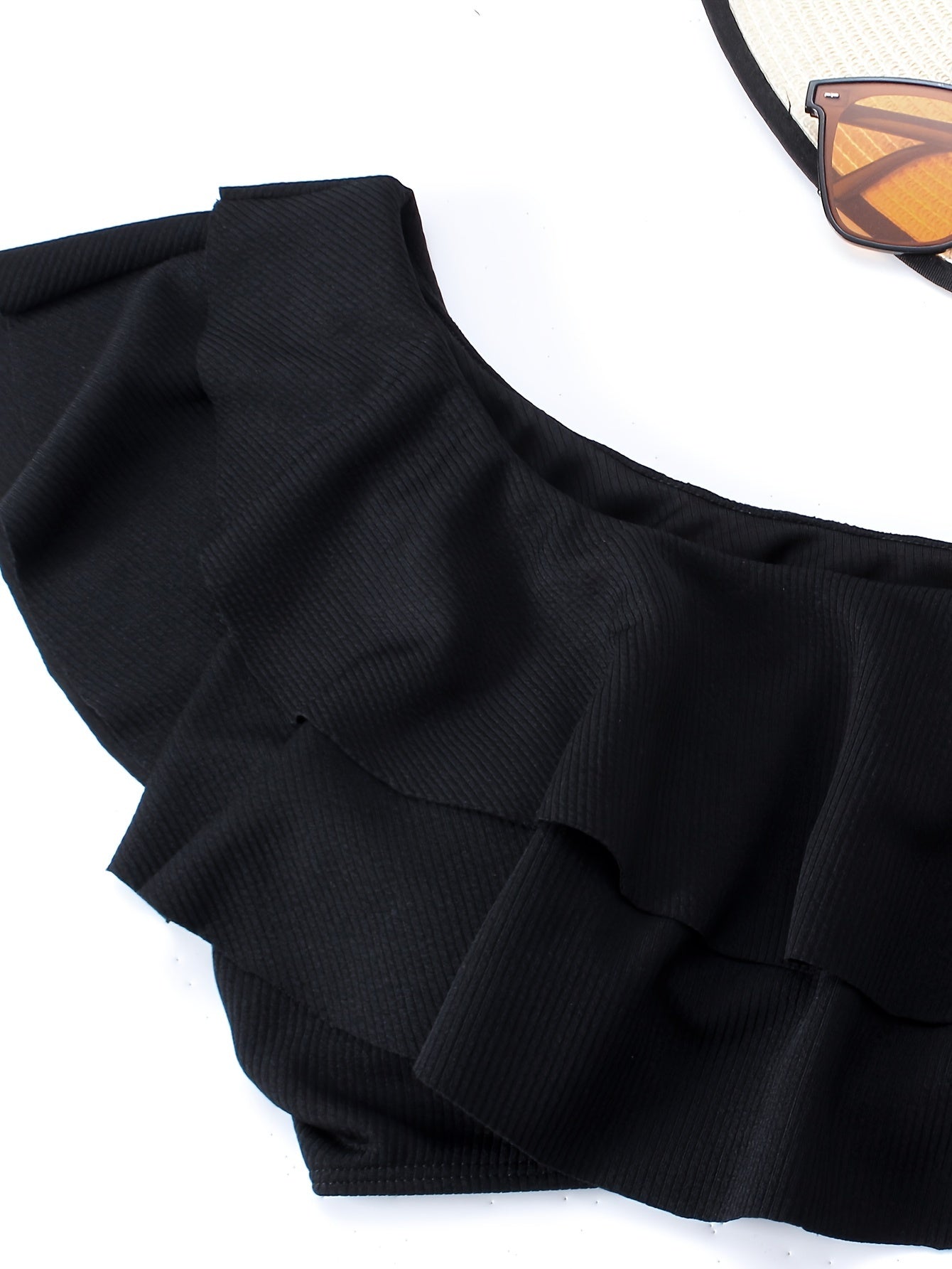 One Shoulder Ruffle Trim Bikini Set