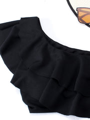 One Shoulder Ruffle Trim Bikini Set
