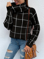Plaid Print Turtle Neck Sweater for Women