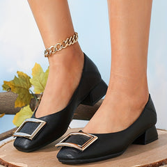 Chunky Low Heels Square Buckle Slip On Shoes