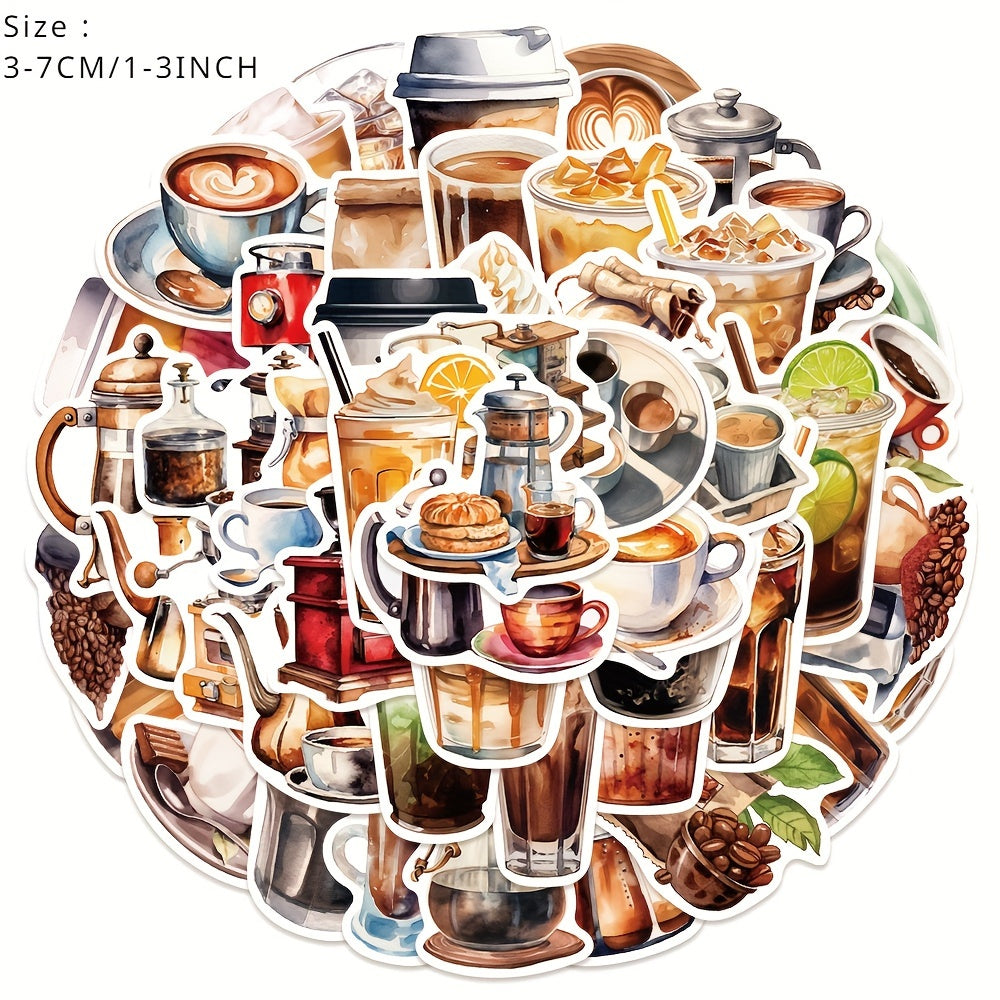 50pcs Coffee Stickers For Laptop Helmet Desktop Water Cup Decoration