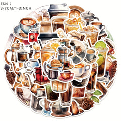 50pcs Coffee Stickers For Laptop Helmet Desktop Water Cup Decoration