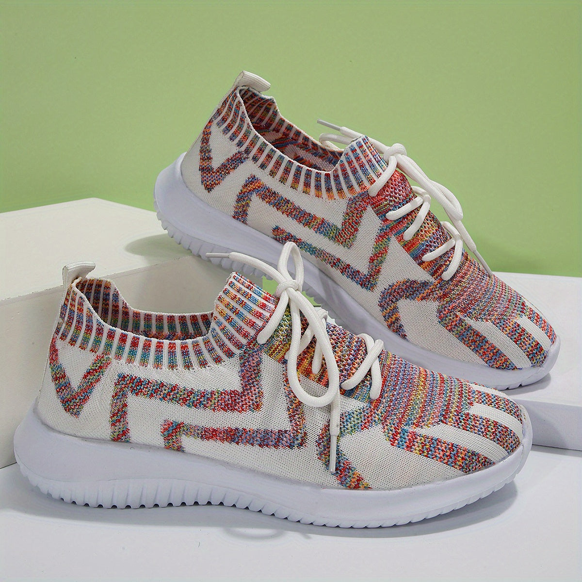 Women's Knitted Sporty Shoes Breathable Lightweight Lace Up Sneakers