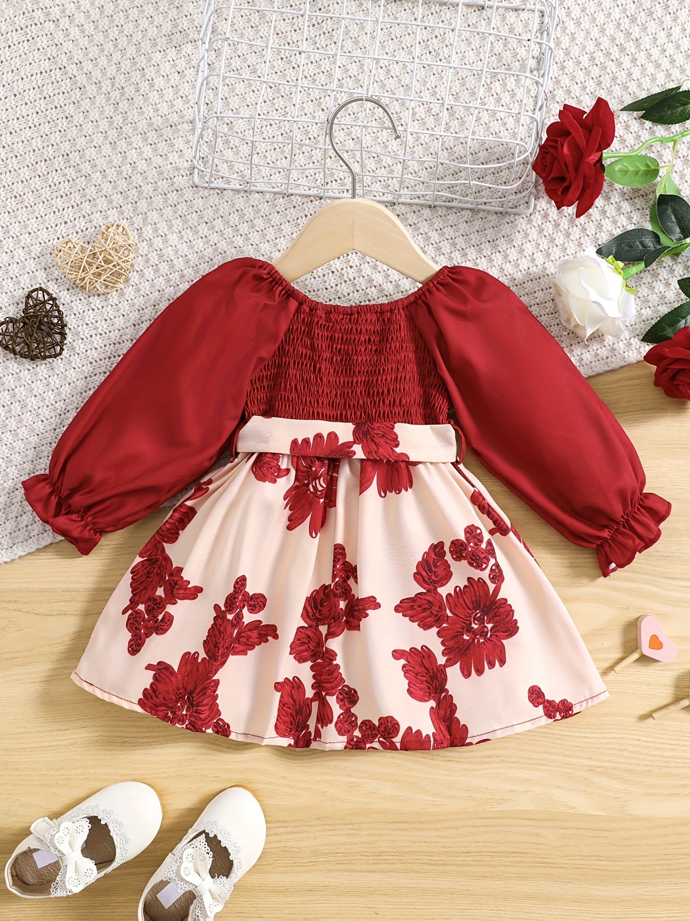 Floral Print Long Sleeve Princess Dress for Toddler Baby Girls