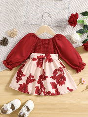 Floral Print Long Sleeve Princess Dress for Toddler Baby Girls