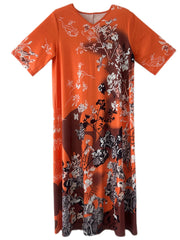 Women's Floral Print Maxi Dress V Neck Half Sleeve Slight Stretch