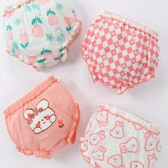 4pcs Girls Triangle Panties Rabbits Print Elastic Waist Soft Underwear