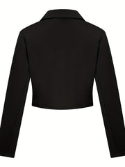 Single Button Lapel Neck Crop Blazer Casual Long Sleeve Blazer